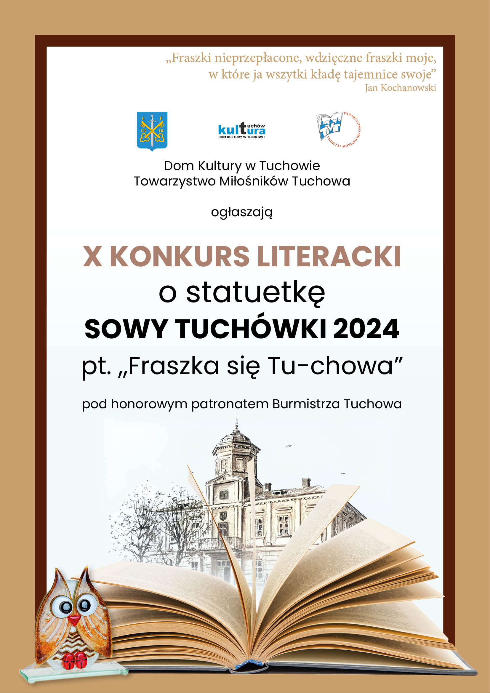 X KONKURS LITERACKI o statuetkę SOWY TUCHÓWKI 2024 pt. „Fraszka się Tu-chowa”